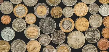Coins of different kinds on a black background