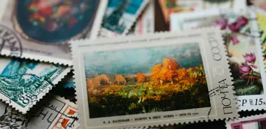 Vintage postage stamps with diverse designs